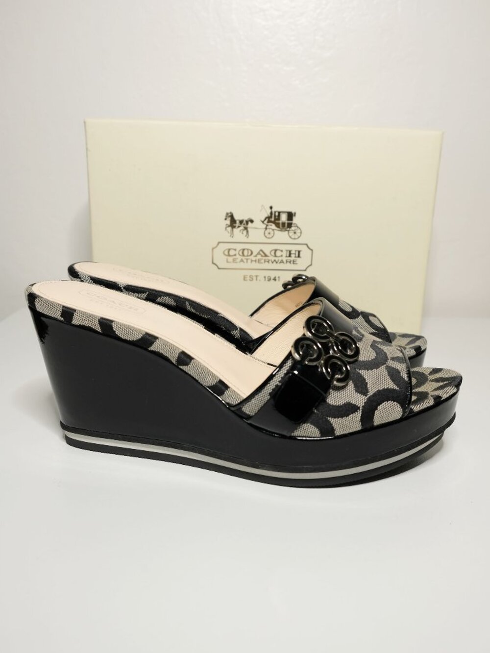 Y2K Coach Platform Wedge Sandals, Excellent Condition, A0121, Geri, Black, 8.5 M